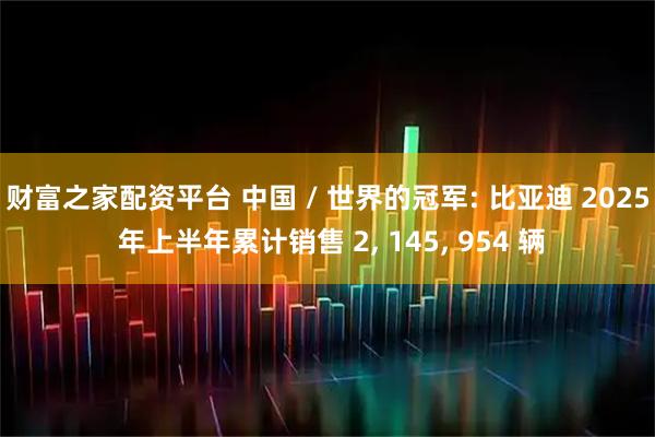 财富之家配资平台 中国 / 世界的冠军: 比亚迪 2025 年上半年累计销售 2, 145, 954 辆